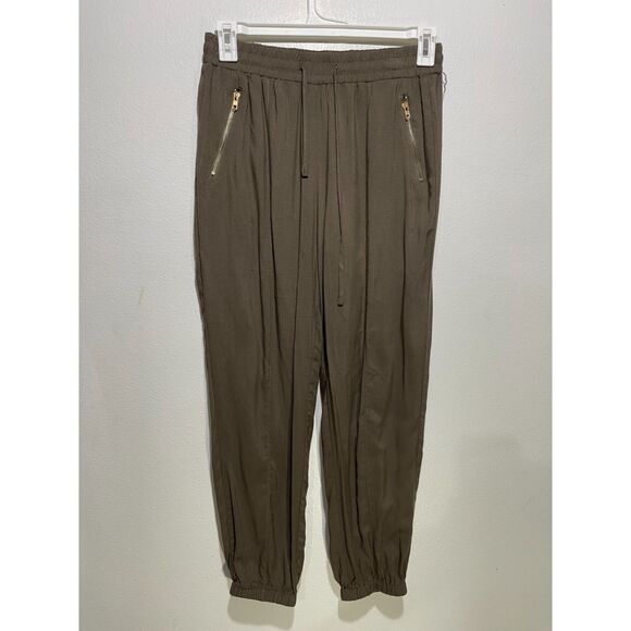 Breeze Ever Pants - Breeze Ever Joggers pull on pants zip up front pockets olive green women L